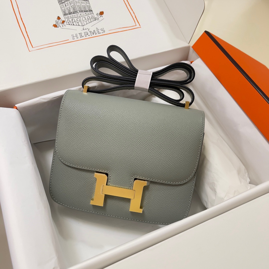 Hermes Constance 18 Mini Shoulder Bag In Gris Mouette Epsom Leather